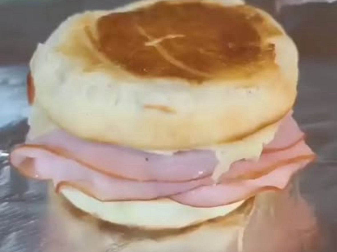 Portuguese muffin breakfast sandwich